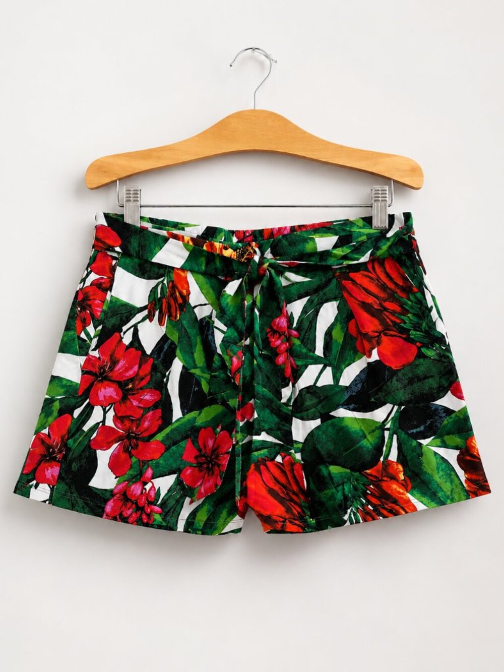 Tropical Floral Rayon XL Tie Waist Shorts Beach Y2K Beach Coastal